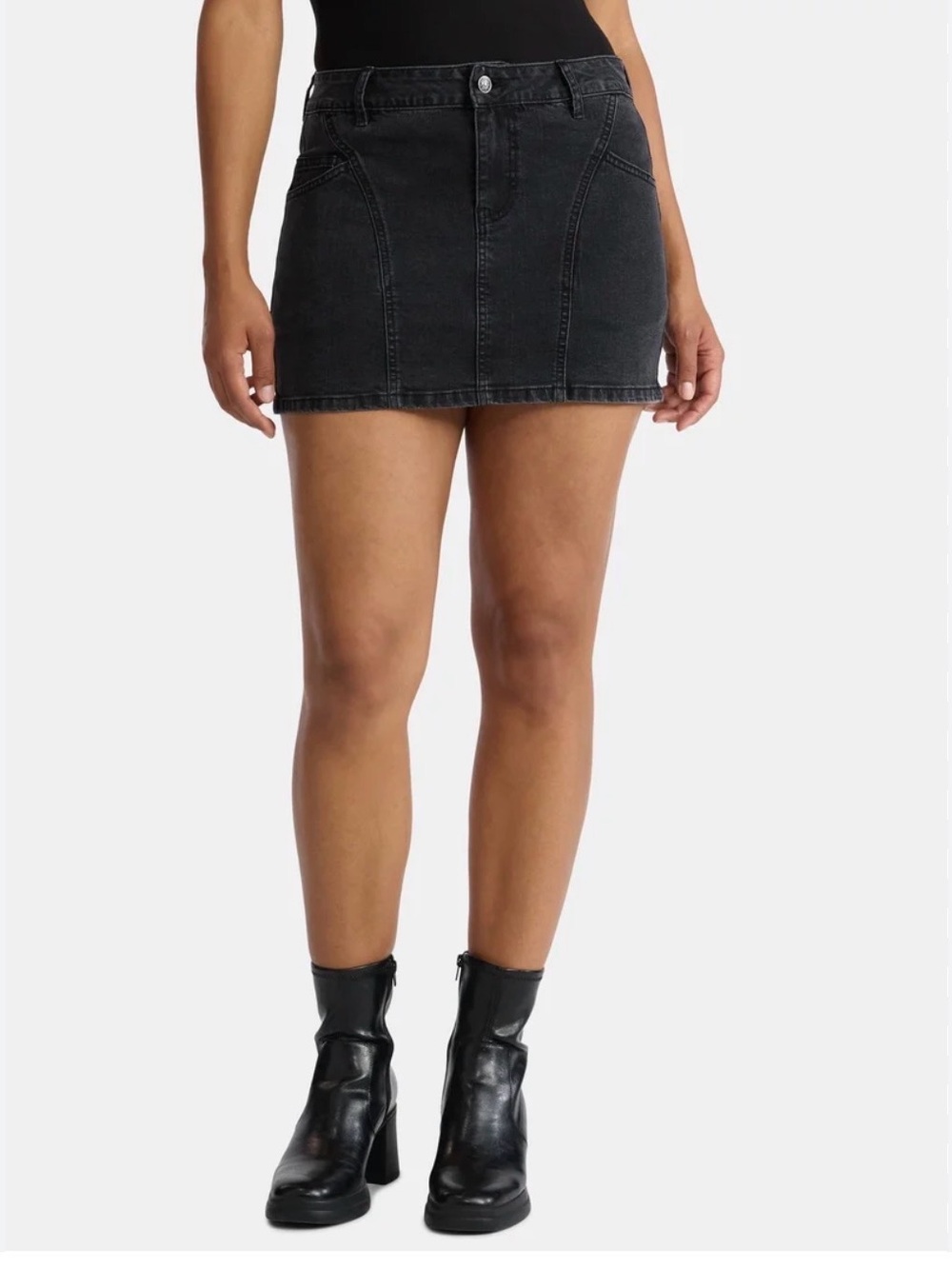 Madden NYC Black Denim A-Line Mini Skirt